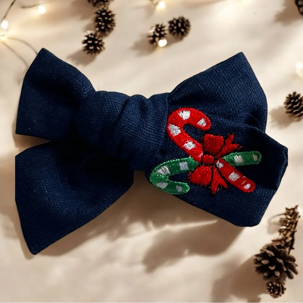 Candy cane Embroidered Hair Bow For Kids